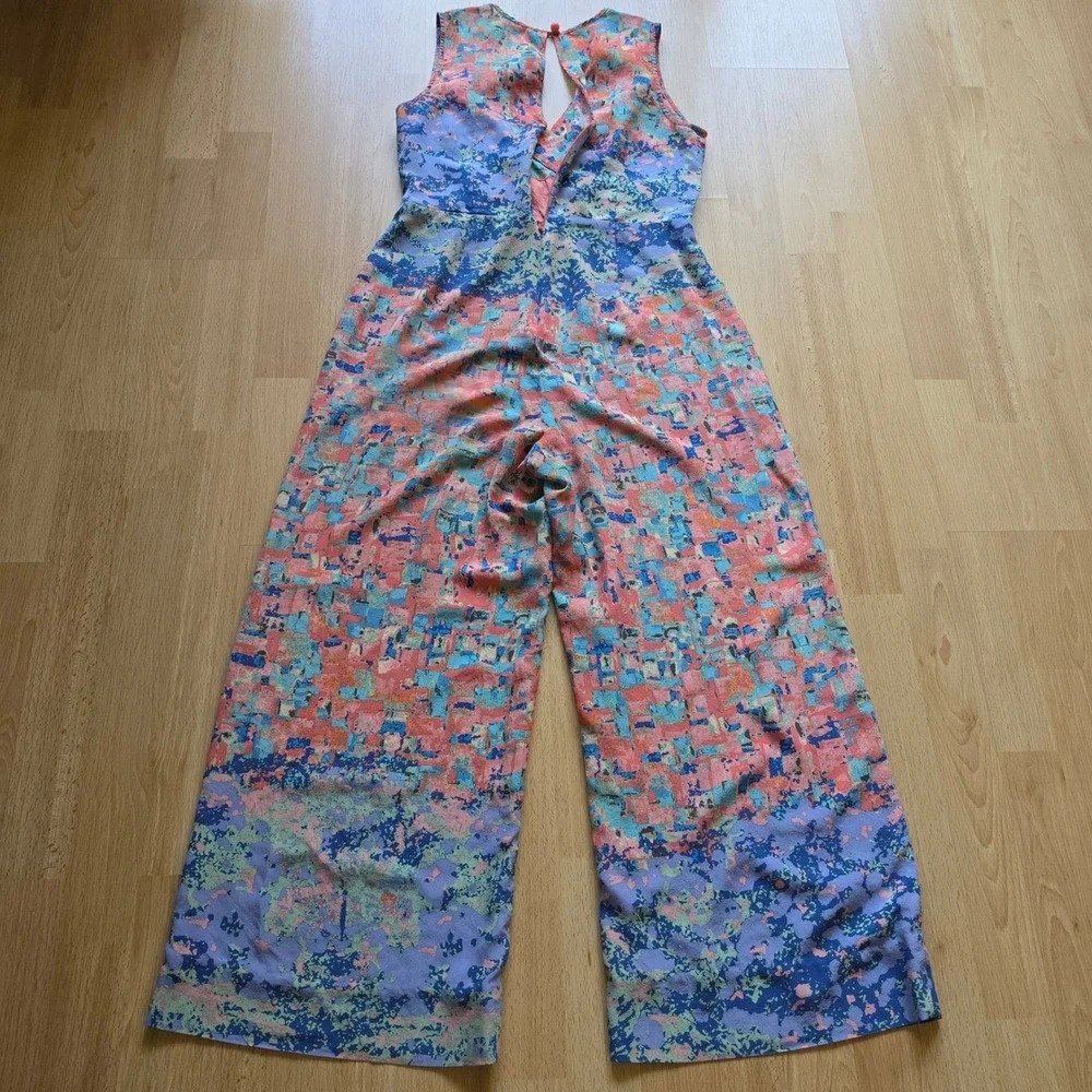 Anthropology By‎ Tracy Reese 100% Silk Abstract Print Wide Leg Jumpsuit Sz 6